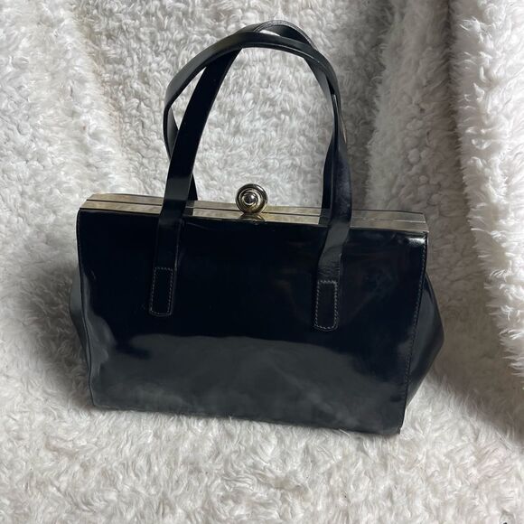 ALBERTA DI CANIO made in Italy Black leather metal frame Satchel. - Picture 1 of 9